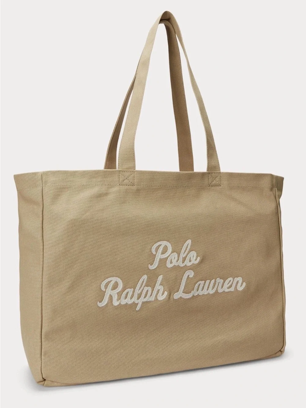 Polo Ralph Lauren CLASSIC TAN Cotton Chain Stitch Embroidered Canvas Tote Bag